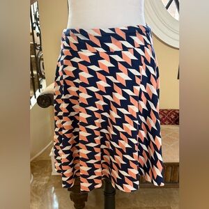 Geometric A-Line Patterned Skirt - Peach and Navy Blue